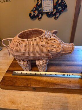 wicker pink piggy planter